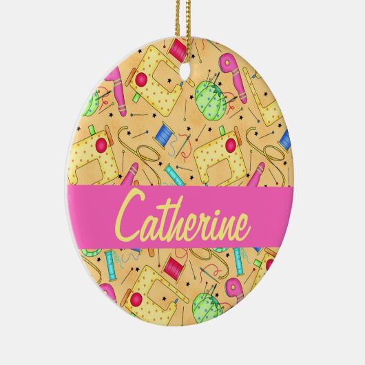 イエロー裁縫アンズアートパーソナライズされた名 セラミックオーナメント (右)