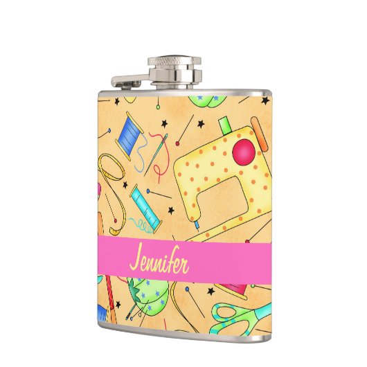 イエロー裁縫アンズアートパーソナライズされた名 フラスク (左)