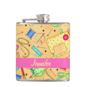 イエロー裁縫アンズアートパーソナライズされた名 フラスク (正面)