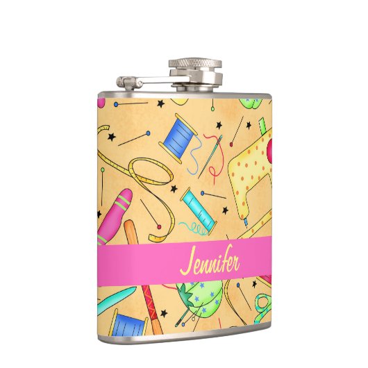 イエロー裁縫アンズアートパーソナライズされた名 フラスク (右)
