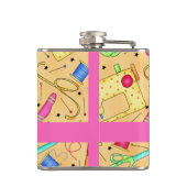 イエロー裁縫アンズアートパーソナライズされた名 フラスク (裏面)