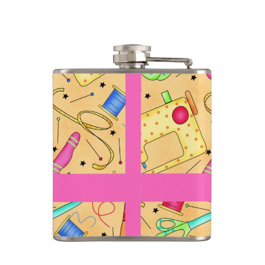 イエロー裁縫アンズアートパーソナライズされた名 フラスク (裏面)