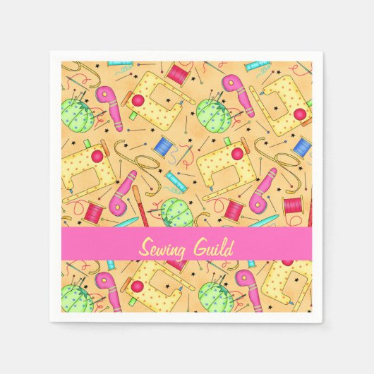 イエロー裁縫アンズアート名パーソナライズ スタンダードカクテルナプキン (正面)