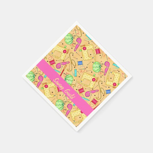 イエロー裁縫アンズアート名パーソナライズ スタンダードカクテルナプキン (角)