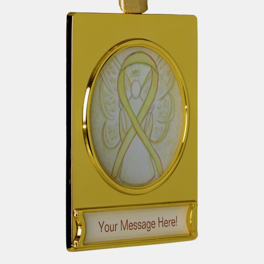 イエロー認識度リボンエンジェルアートカスタムオーナメント ゴールドプレートバナーオーナメント (右)