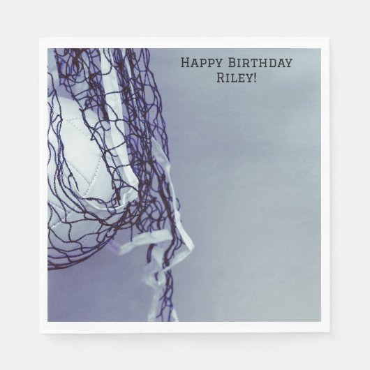 イエロー誕生日ネット&バレーボール スタンダードランチョンナプキン (正面)