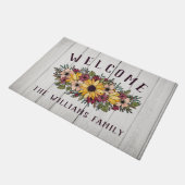 イエロー赤面サンフラワーブーケホワイトウッドウェルカム ドアマット (アングル)