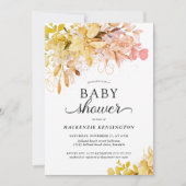 イエロー赤面ピンクボタニカルベビーシャワー 招待状 (正面)