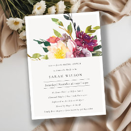 イエロー赤面ブルゴーニュフローラブライダルシャワー招待状 サンキューカード