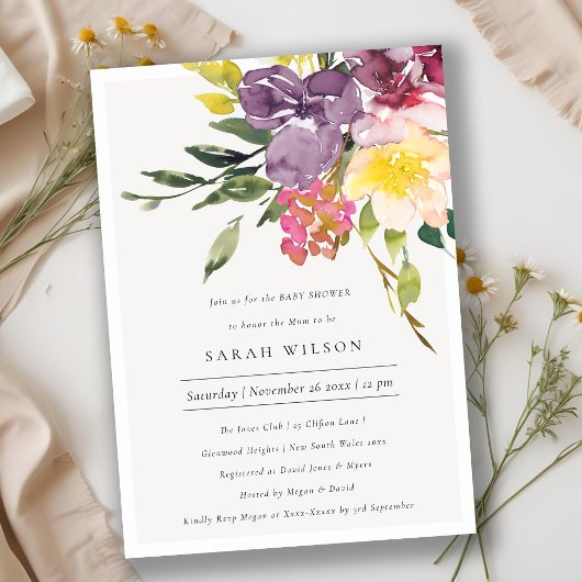 イエロー赤面ブルゴーニュフローラベビーシャワー招待状 サンキューカード