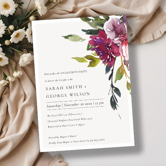 イエロー赤面ブルゴーニュフローラ婚約招待状 サンキューカード