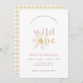 イエロー赤面ボホデイジーフローラファースト誕生日 招待状