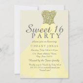 イエロー金ゴールドきらめくグリッターガウンスウィート16招待状 招待状 (正面)