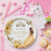 イエロー金ゴールドガールプリンセスティアラフローラスウィート16 ペーパープレート (パーティー)
