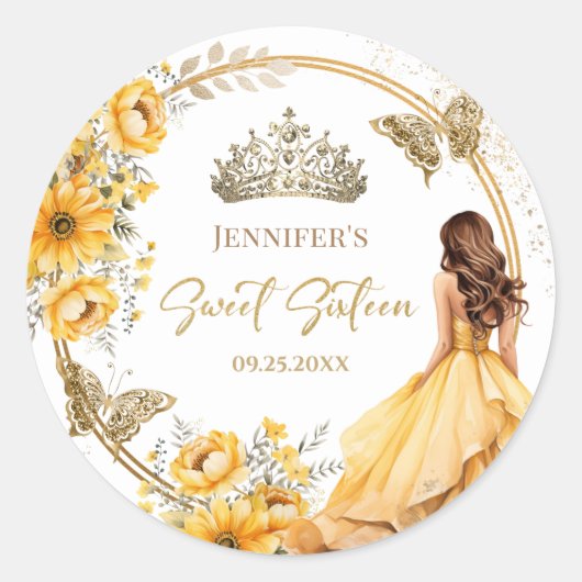 イエロー金ゴールドガールプリンセスティアラフローラスウィート16 ラウンドシール (正面)