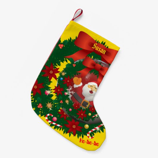 イエロー金ゴールドクリスマスホリデーサンタストッキング スモールクリスマスストッキング (正面 (吊り時))