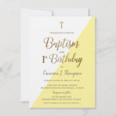 イエロー金ゴールドクロスバプテスマ1st誕生日招待状 招待状 (正面)