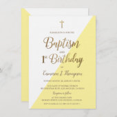 イエロー金ゴールドクロスバプテスマ1st誕生日招待状 招待状 (正面/裏面)