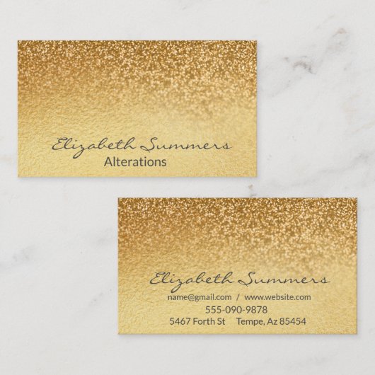 イエロー金ゴールドグラデーショングリッター金属箔エレガント 名刺 (正面/裏面)