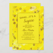 イエロー金ゴールドグリッターサプライズバースデーパーティー 招待状 (正面/裏面)