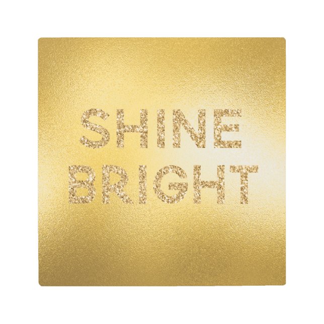 イエロー金ゴールドグリッターシャインブライト引用文     メタルプリント (正面)