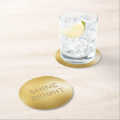 イエロー金ゴールドグリッターシャインブライト引用文 ラウンドペーパーコースター (インサイチュ)