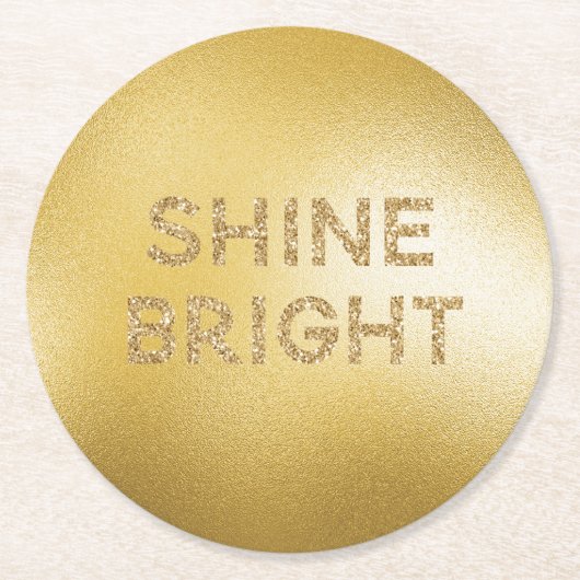 イエロー金ゴールドグリッターシャインブライト引用文 ラウンドペーパーコースター (正面)