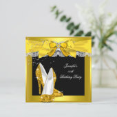 イエロー金ゴールドグリッターハイヒールシューバースデーパーティー 招待状 (スタンド正面)