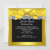イエロー金ゴールドグリッターハイヒールシューバースデーパーティー 招待状 (裏面)