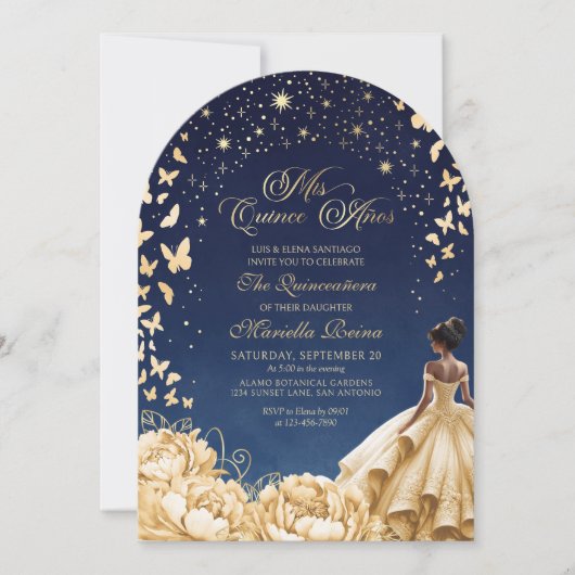 イエロー金ゴールドスターズ蝶フローラキンセアニェラ 招待状 (正面)