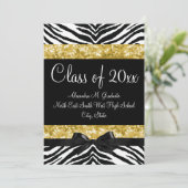 イエロー金ゴールドスパークルゼブラボウ卒業招待状 招待状 (スタンド正面)
