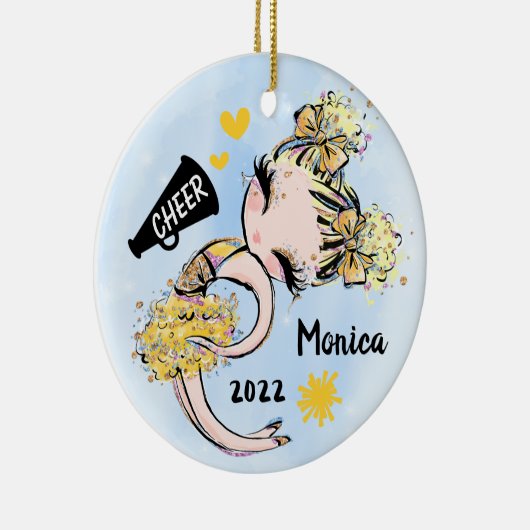 イエロー金ゴールドチアリーダガールオーナメントブロンドヘア セラミックオーナメント (右)