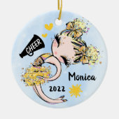 イエロー金ゴールドチアリーダガールオーナメントブロンドヘア セラミックオーナメント (正面)