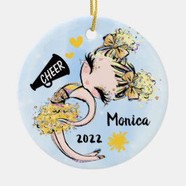 イエロー金ゴールドチアリーダガールオーナメントブロンドヘア セラミックオーナメント