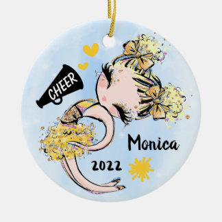 イエロー金ゴールドチアリーダガールオーナメントブロンドヘア セラミックオーナメント