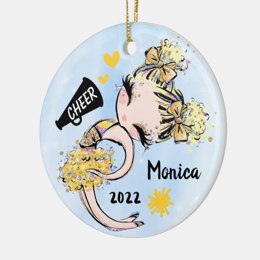 イエロー金ゴールドチアリーダガールオーナメントブロンドヘア セラミックオーナメント (左)