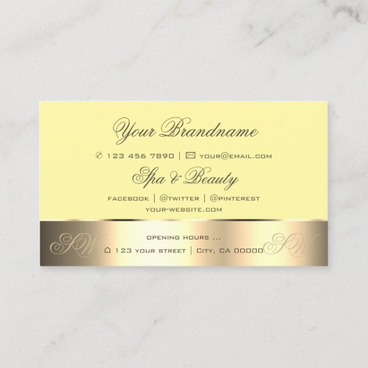 イエロー金ゴールドデコールかわいいバラフラワーとイニシャル 名刺 (裏面)