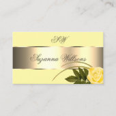 イエロー金ゴールドデコールかわいいバラフラワーとイニシャル 名刺 (正面)