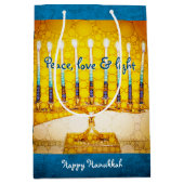 イエロー金ゴールドハヌカー（ユダヤ教）メノラーピースラブライトはっきりした ミディアムペーパーバッグ (正面)