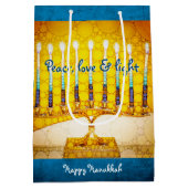 イエロー金ゴールドハヌカー（ユダヤ教）メノラーピースラブライトはっきりした ミディアムペーパーバッグ (裏面)