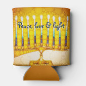 イエロー金ゴールドハヌカー(ユダヤ教)メノラーピースラブライトはっきりした 缶クーラー (裏面)