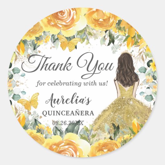 イエロー金ゴールドバラフローラバターフライズプリンセス優先 ラウンドシール (正面)