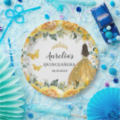 イエロー金ゴールドバラフローラ蝶プリンセス  ペーパープレート (パーティー)