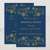 イエロー金ゴールドフィリグリーアトランティックブルーリハーサルディナー 招待状 (正面/裏面)