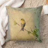 イエロー金ゴールドフィンチバードツリーブランチヴィンテージスタイル クッション (ブランケット)