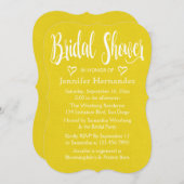 イエロー金ゴールドブライダルシャワーホワイトハート結婚ズ 招待状 (正面/裏面)