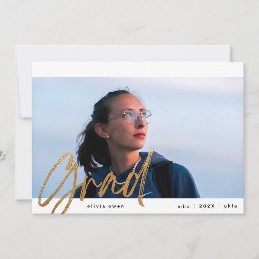 イエロー金ゴールドブラシグラッド2枚モダン写真 案内状 (正面)