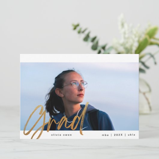 イエロー金ゴールドブラシグラッド2枚モダン写真 案内状 (スタンド正面)