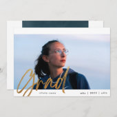 イエロー金ゴールドブラシグラッド2枚モダン写真 案内状 (正面/裏面)