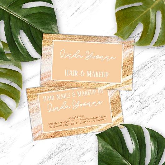 イエロー金ゴールドベージュホワイトマーブルアゲートアートパターン 名刺